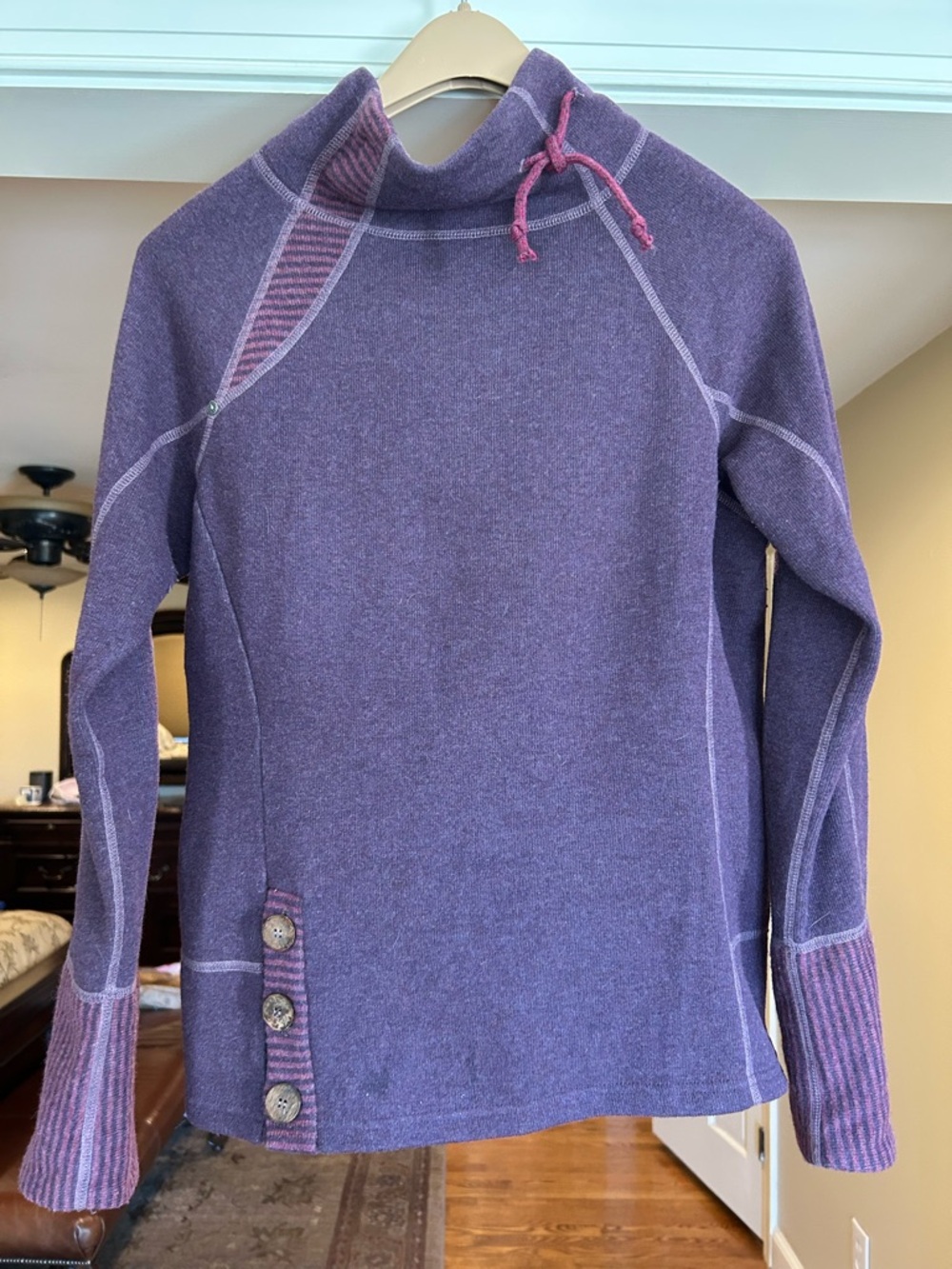 Prana Mock Neck Sweater Purple Fleece Lined Cozy Knit Women’s M
